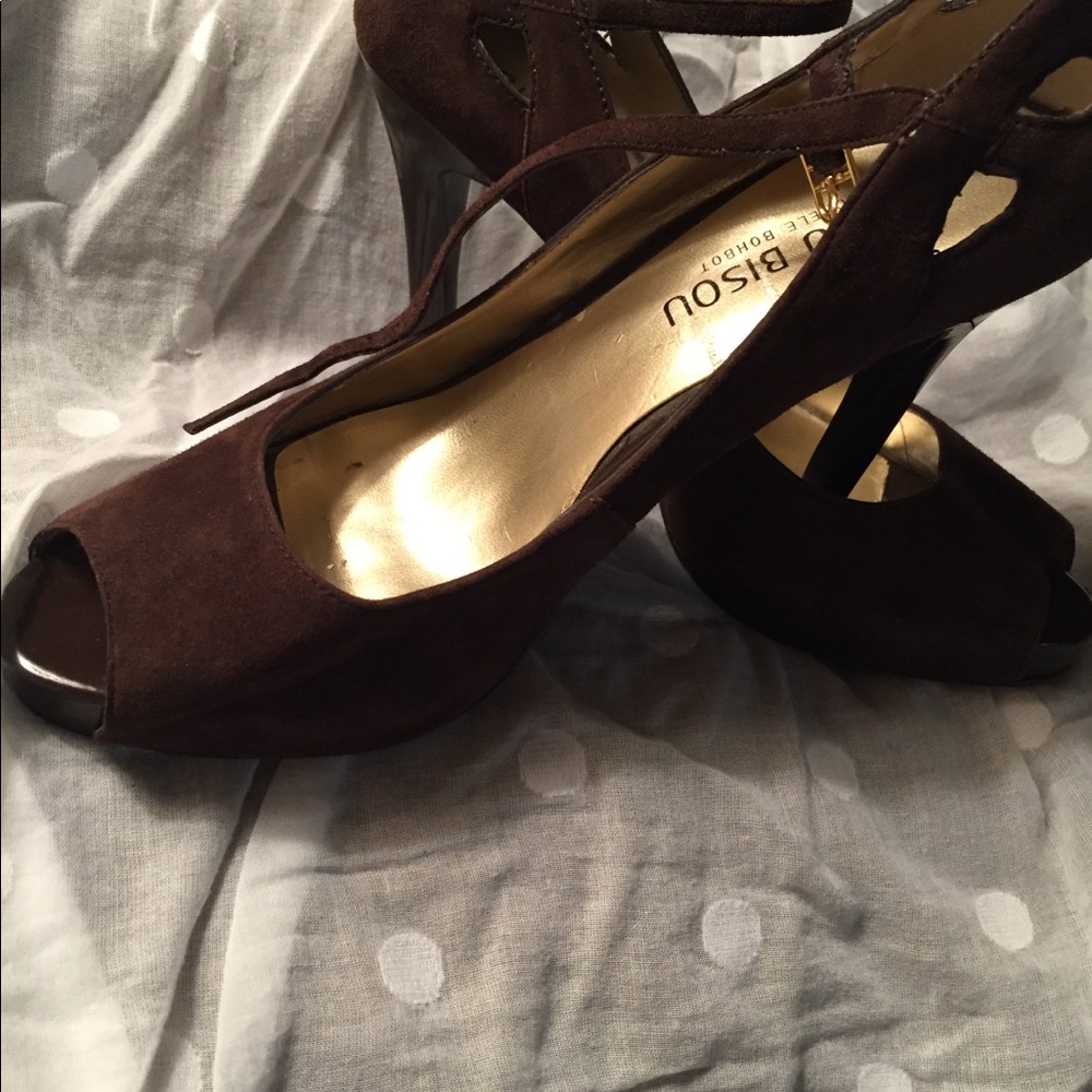 Michelle Bisou 4 inch Brown Leather Heels